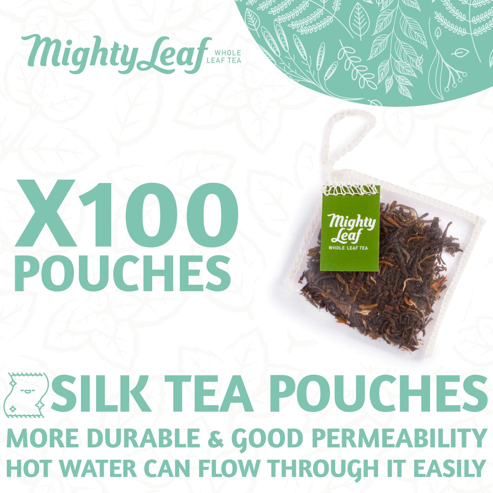Mighty Leaf Spring Jasmine Green Tea - Premium - Foil Wrapped for Freshn - 100 Count Tea Pouches - Premium Green Tea with Rich Flavor - Individually
