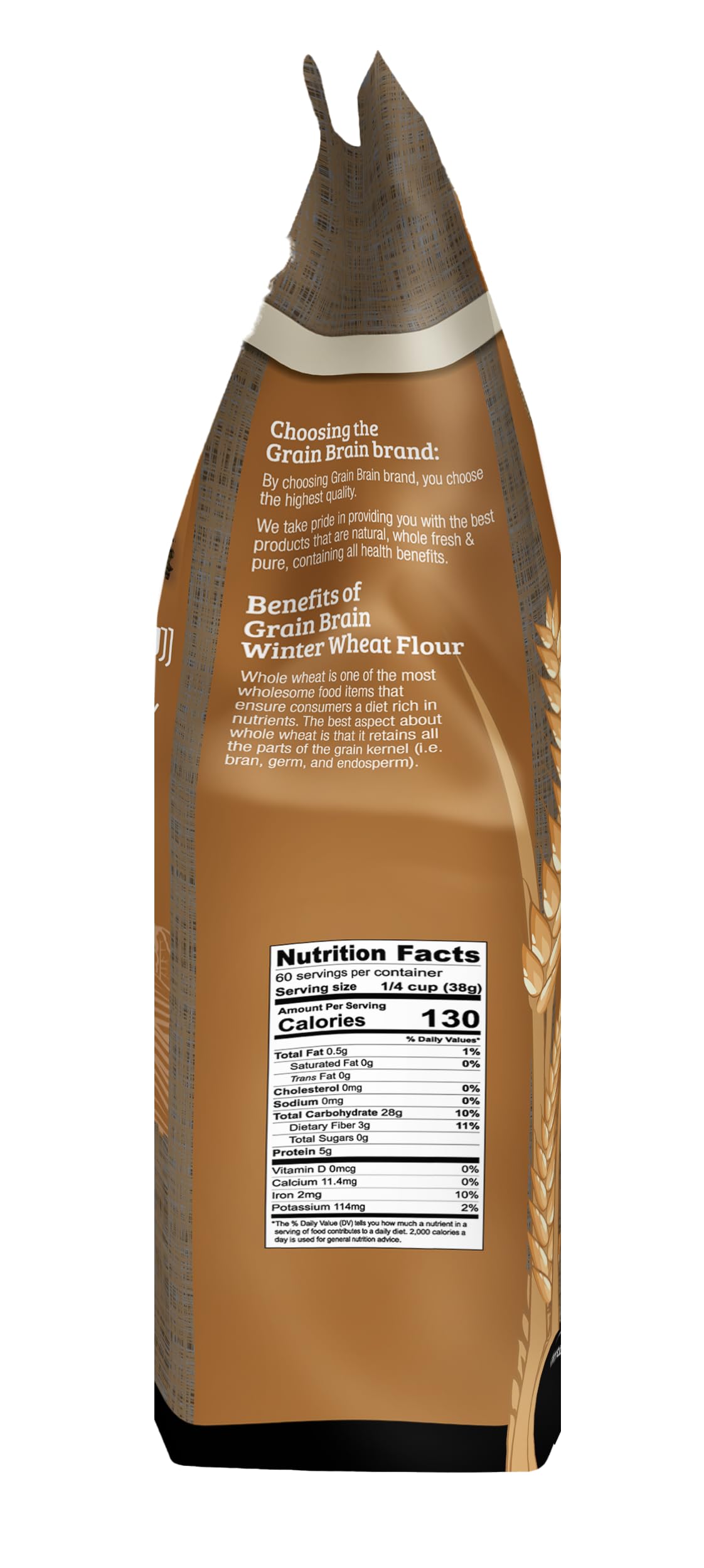 Grain Brain Organic Whole Wheat All purpose flour, No Bleaching, No Potassium Bromate (80 Ounces)