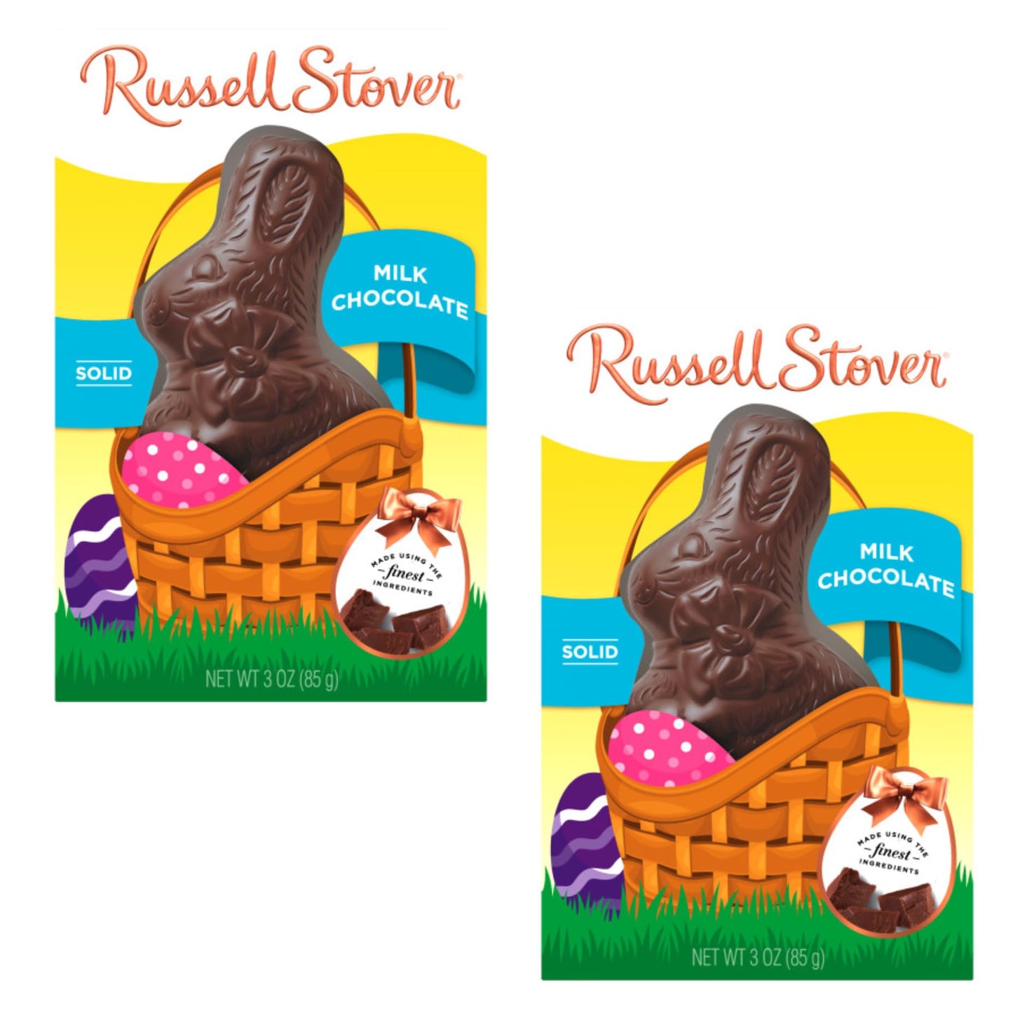 Russell Stover Milk Chocolate Bunnies - Pack of 2 - Solid Milk Chocolate - Perfect for Easter Baskets or Sharing with Friends and Family - Tasty