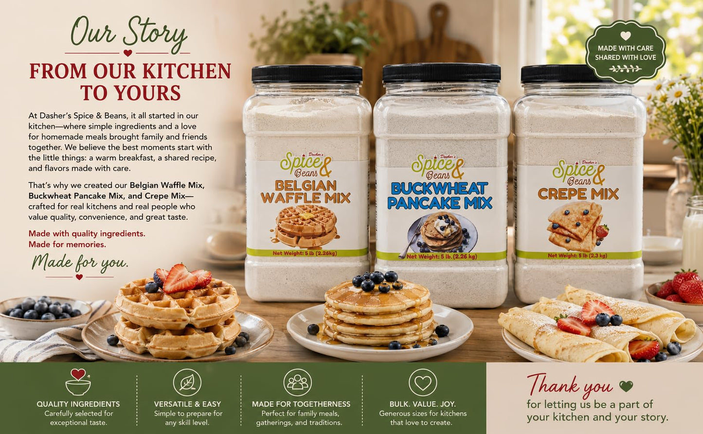 Crepe Mix, Easy Crepe Batter Mix for Sweet & Savory Crepes, Breakfast & Dessert Mix, by Dasher’s Spice & Beans, Bulk 5 lb Container