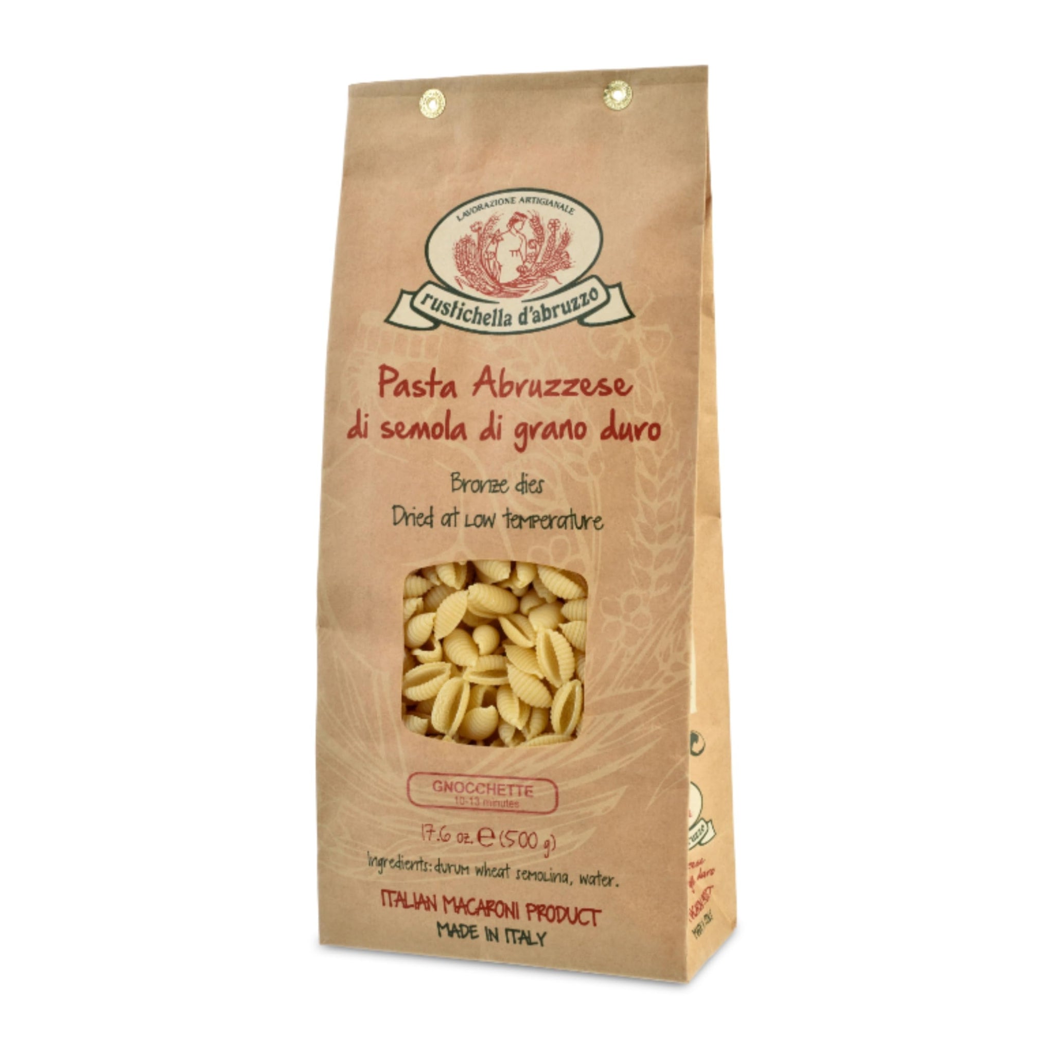 Rustichella d'Abruzzo Gnocchette Shell Pasta - 500g Sardinian-Style Pasta - Shell-Shaped Durum Wheat Dumplings - Cooks in 10-13 Minutes - Perfect