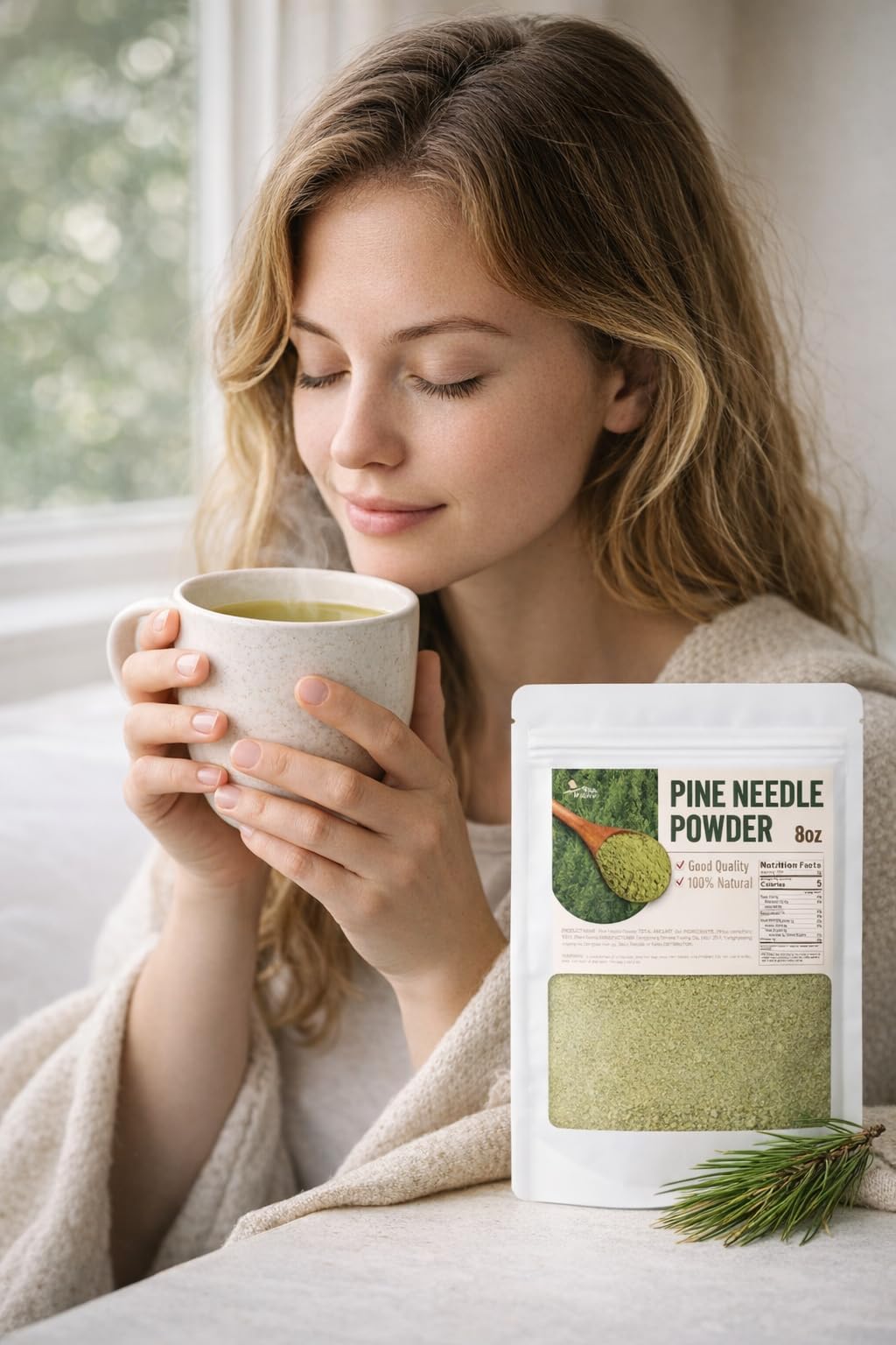 NICE WITCH'S Pine Needle Powder 8 oz (227g), 100% Korean Pine Leaf Powder for Tea, Caffeine-Free Herbal Tea, Smooth & Naturally Refreshing