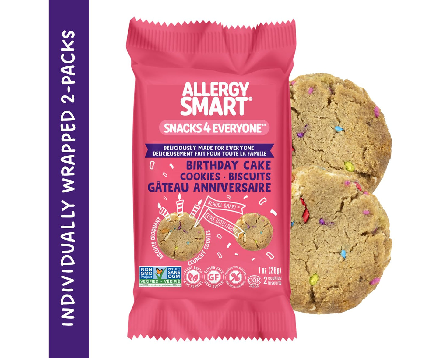 Allergy Smart Crunchy BIRTHDAY CAKE Cookies | Gluten Free, Nut Free, Egg Free, Dairy Free, Kosher, Celiac Safe | Delicious Vegan School Snack for Kids