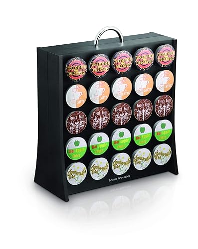 Mind Reader Single Serve Coffee Pod Storage, 50 Coffee Pod Capacity, Countertop, Double-Sided, 12"L x 4"W x 14"H, Black