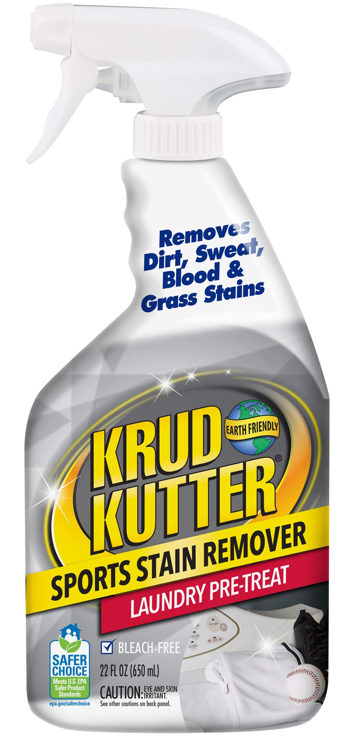 Krud Kutter Sports Stain Remover Laundry Pre Treat Spray, 22 oz, Removes Grass, Dirt and Sweat Stains from Athletic Clothing, Prewash Treatment