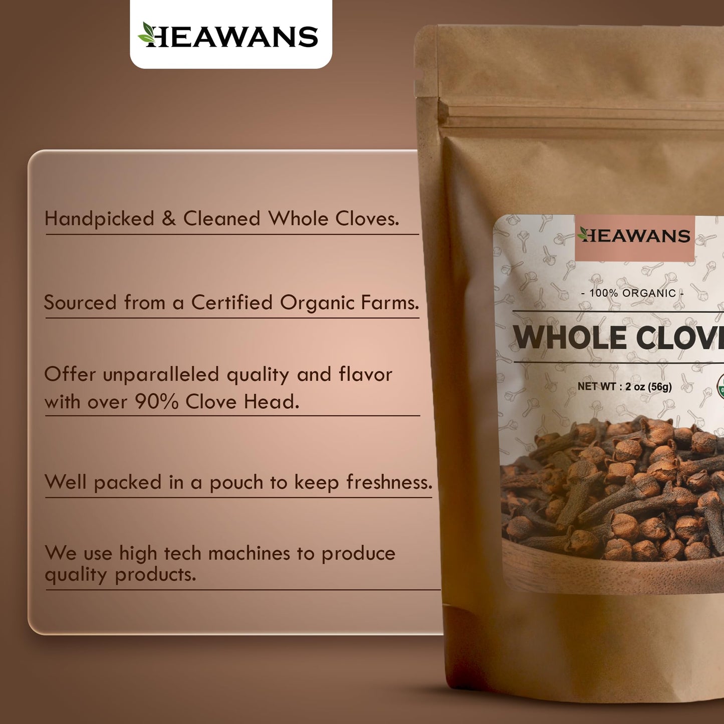 Heawans Hand Picked Premium Grade Organic Whole Cloves 2 oz