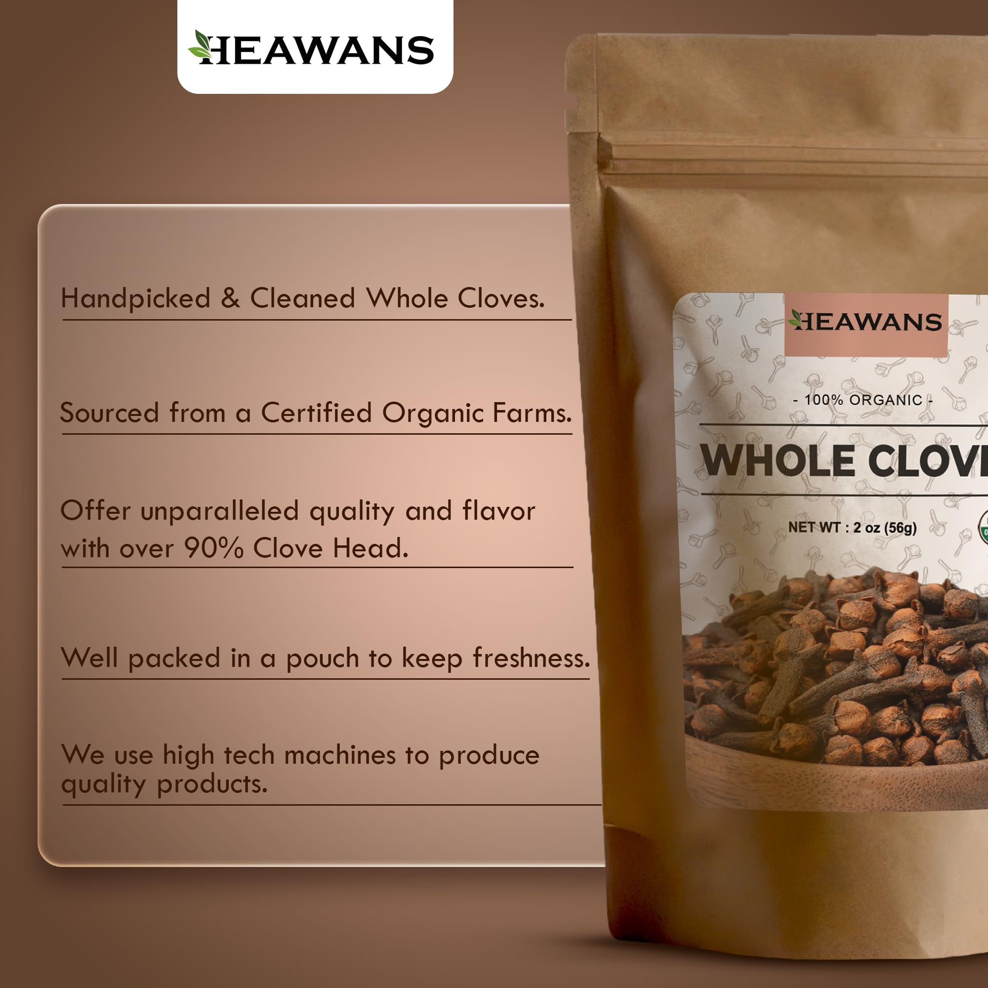 Heawans Hand Picked Premium Grade Organic Whole Cloves 2 oz
