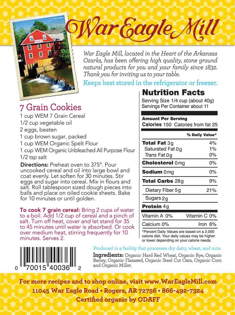 War Eagle Mill Organic 7 Grain Cereal, 16 Ounce (2 Pack)