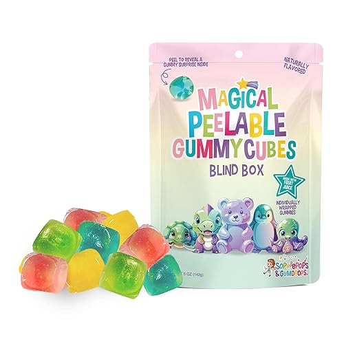 Sophiepops & Gumdrops Magical Peelable Gummy Cubes Blind Box, Individually Wrapped, Gummy Fruit Snack, Peeling Candy for Kids and Adults, Fat, Nut
