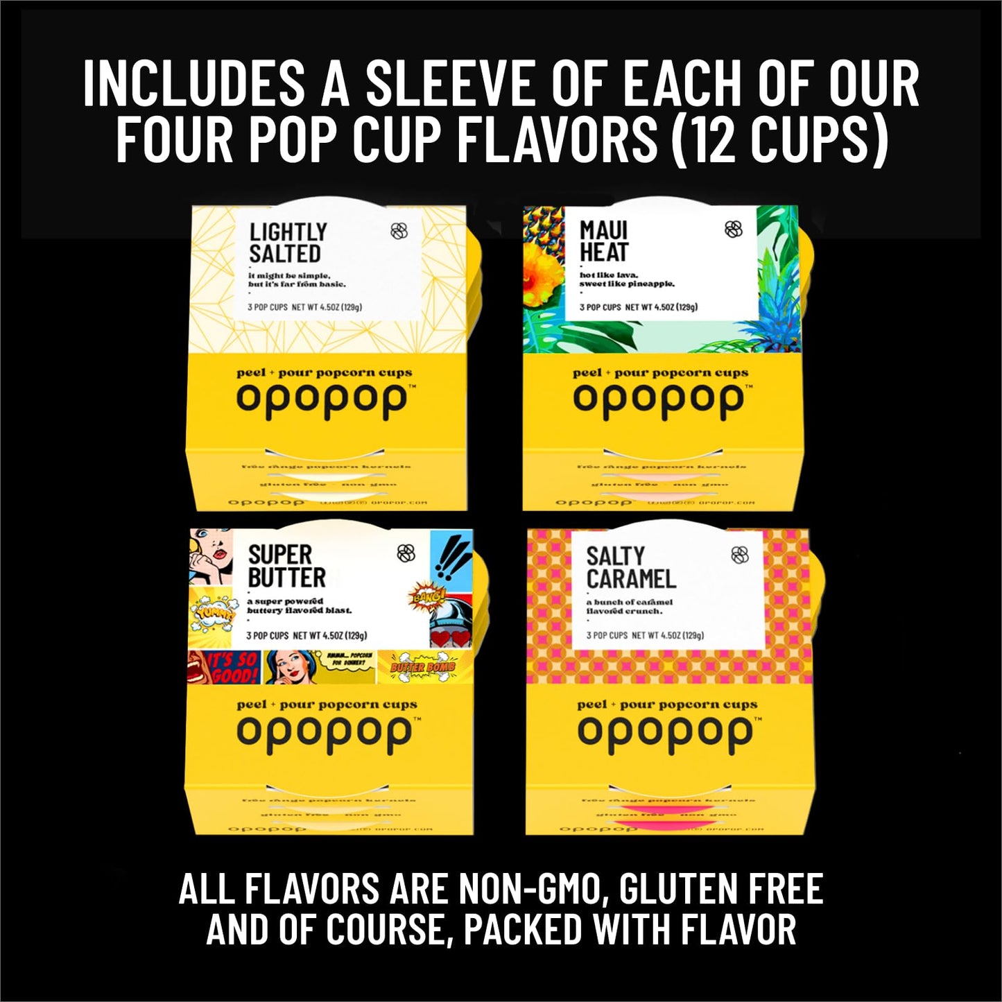 Opopop Gourmet Popcorn Gift Set - Variety 12-Pack Microwave Popcorn Kit, Collapsible Silicone Popcorn Popper, Gift Ready Packaging, Gluten Free Snacks