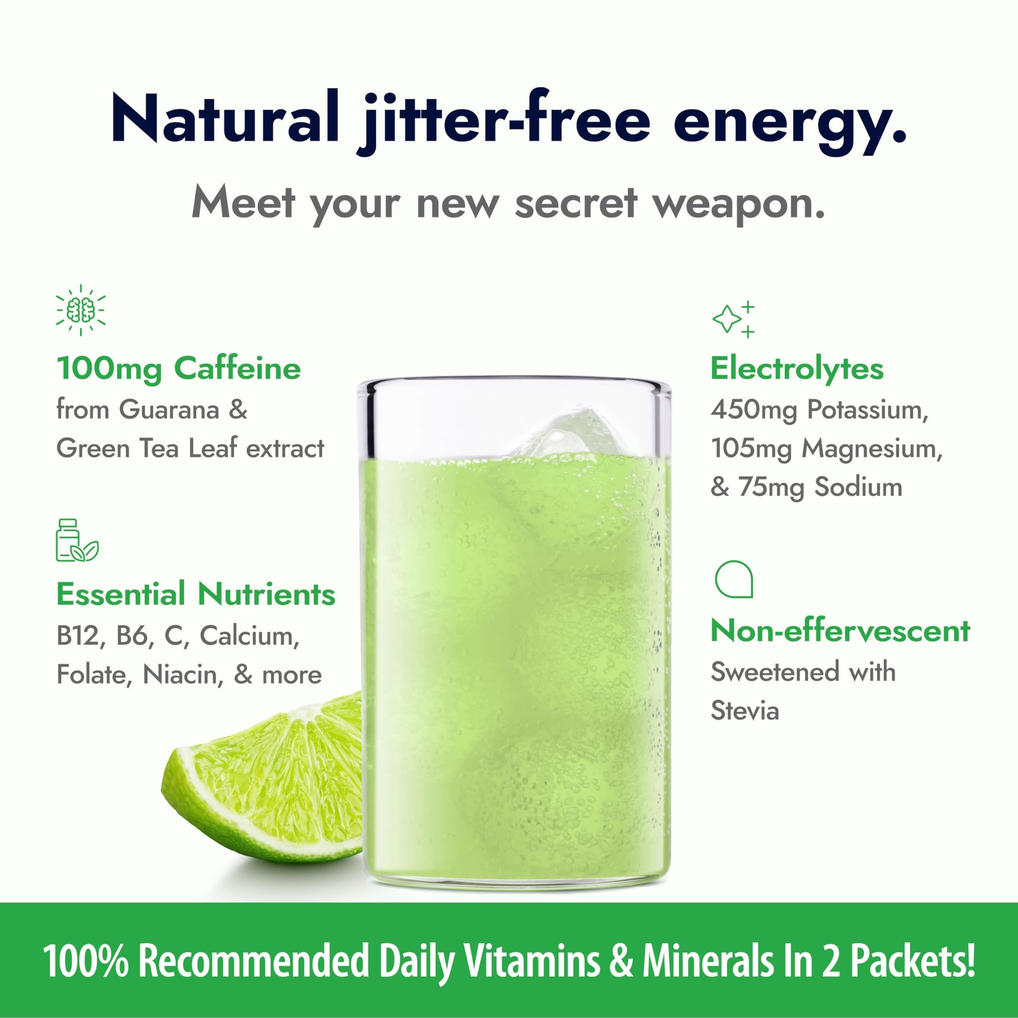 Zipfizz Stevia Energy Drink Powder, Lime, 10 Pack - 3-in-1 Sustained Energy, Rapid Hydration & Essential Vitamins - Sugar-Free, Non-Effervescent