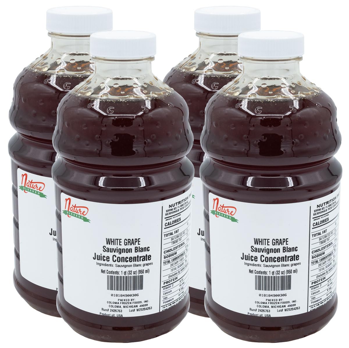 Nature Blessed100% Pure Sauvignon Blanc White Grape Fruit Juice Concentrate - 4 Quarts (4/32 fl z bottles), Excellent for Home Vintners, Brewers