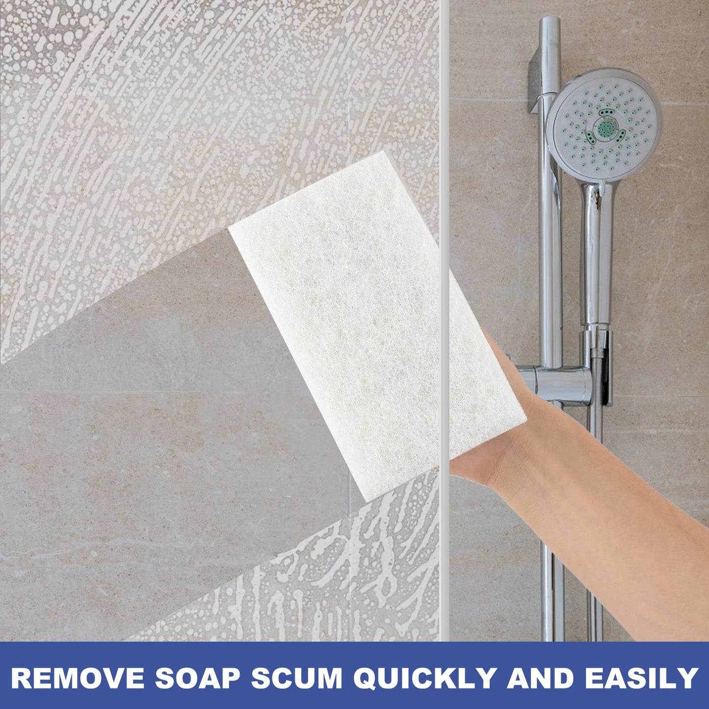 Handled Bath Scrubber, Bathroom Scouring Pad, Heavy Duty Cleaning Sponge Scrub Brush, Non-Scratch Remove Soap Scum, for Cleaning Shower Tile Bathtube