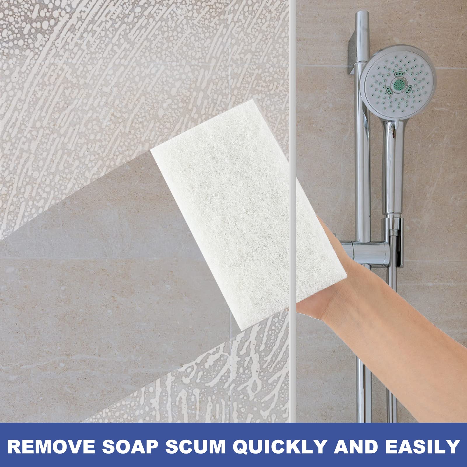 Handled Bath Scrubber, Bathroom Scouring Pad, Heavy Duty Cleaning Sponge Scrub Brush, Non-Scratch Remove Soap Scum, for Cleaning Shower Tile Bathtube