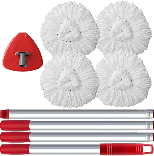 4 Pack Spin Mop Replacement Head Compatible with O-Cedar EasyWring 1 Tank, 30-58" Mop Handle Base and Microfiber Head Refills, Easy-to-Replace