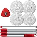 4 Pack Spin Mop Replacement Head Compatible with O-Cedar EasyWring 1 Tank, 30-58" Mop Handle Base and Microfiber Head Refills, Easy-to-Replace