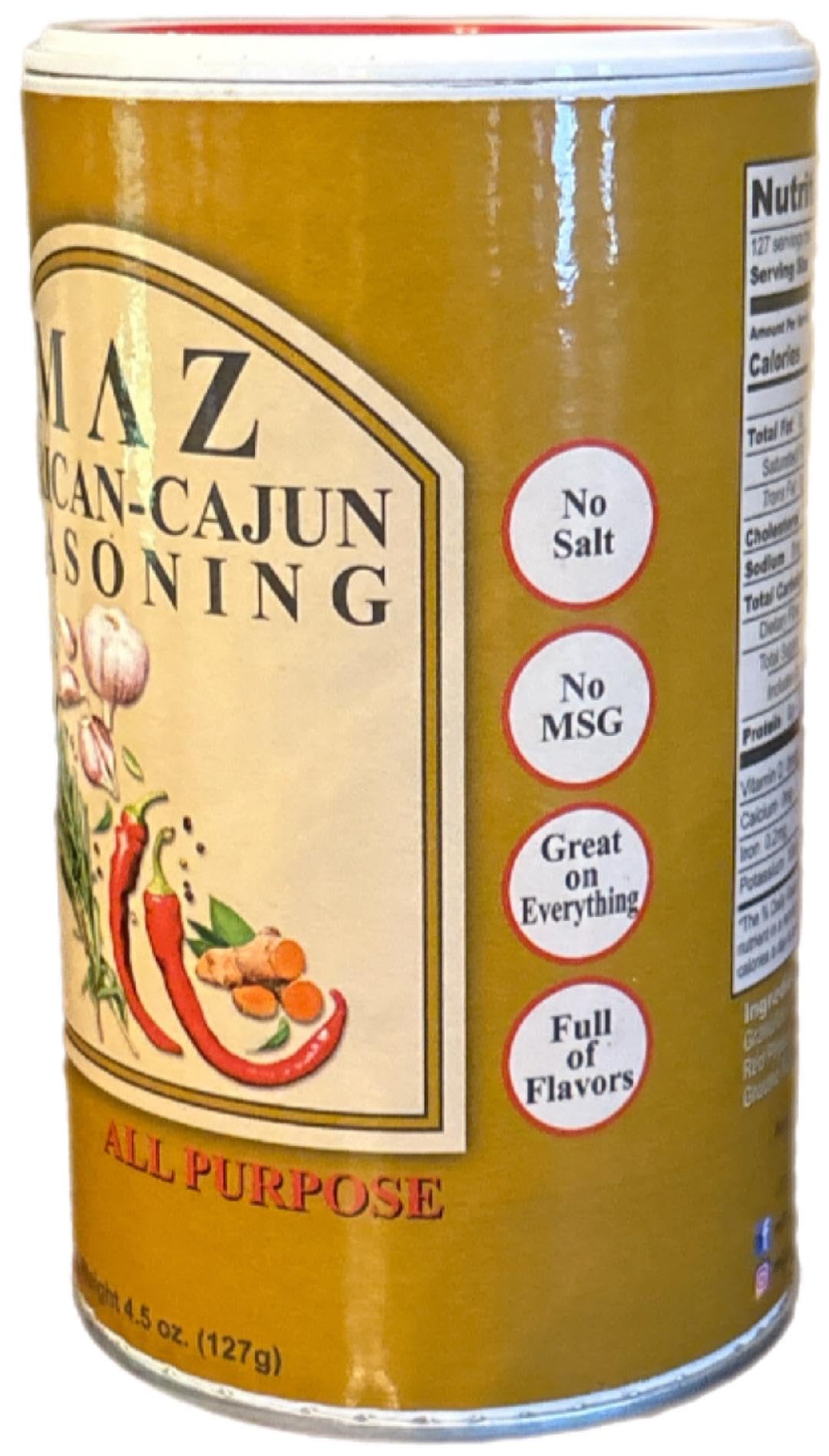 MAZ African-Cajun Seasoning, All Purpose, Natural Spice Blend, No Salt, No MSG, 4.5 oz, Blend of African & Cajun Spices, Delicious, Flavorful Herbs