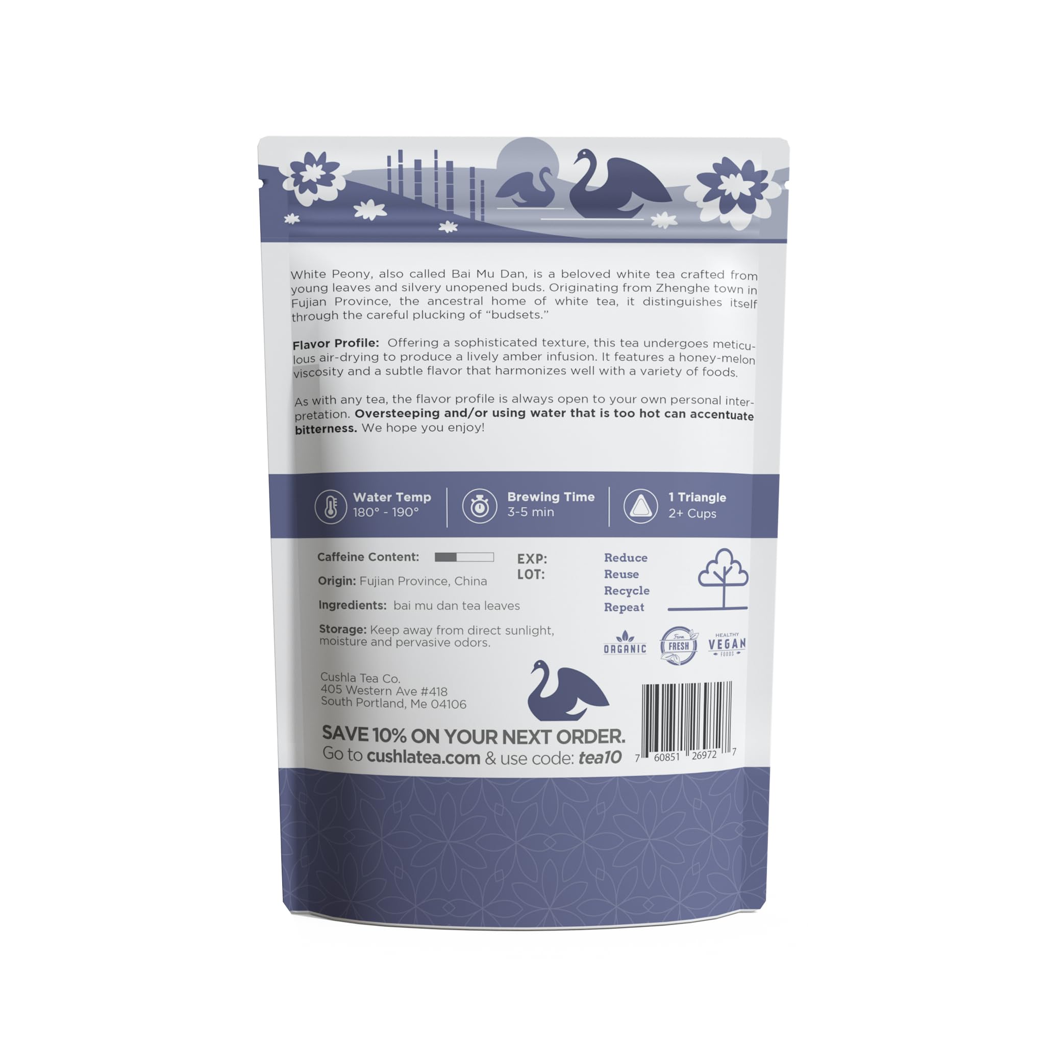 Imperial Grade White Peony Tea Bags - Bai Mu Dan (also known as Pai Mu Tan, Baimudan, Paimutan) - Fresh White Tea - Low Caffeine - High Antioxidants
