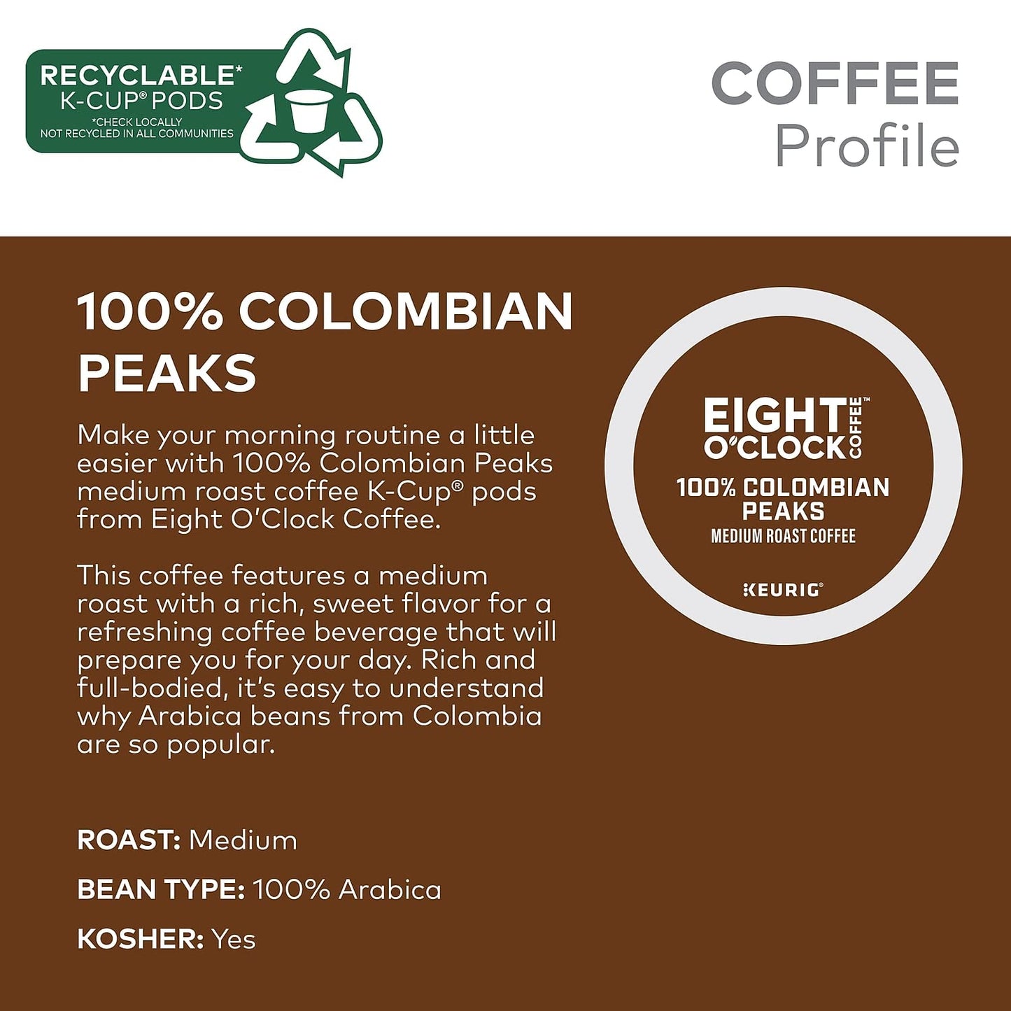 Eight O Clock Coffee, Colombian Peaks, 48 Count