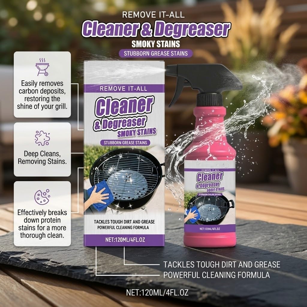 BOONYM Heavy Duty Grill Cleaner Spray - Professional BBQ Degreaser & Oven Cleaner, 4oz for Outdoor Grills, Smokers, Stainless Steel - Effectively