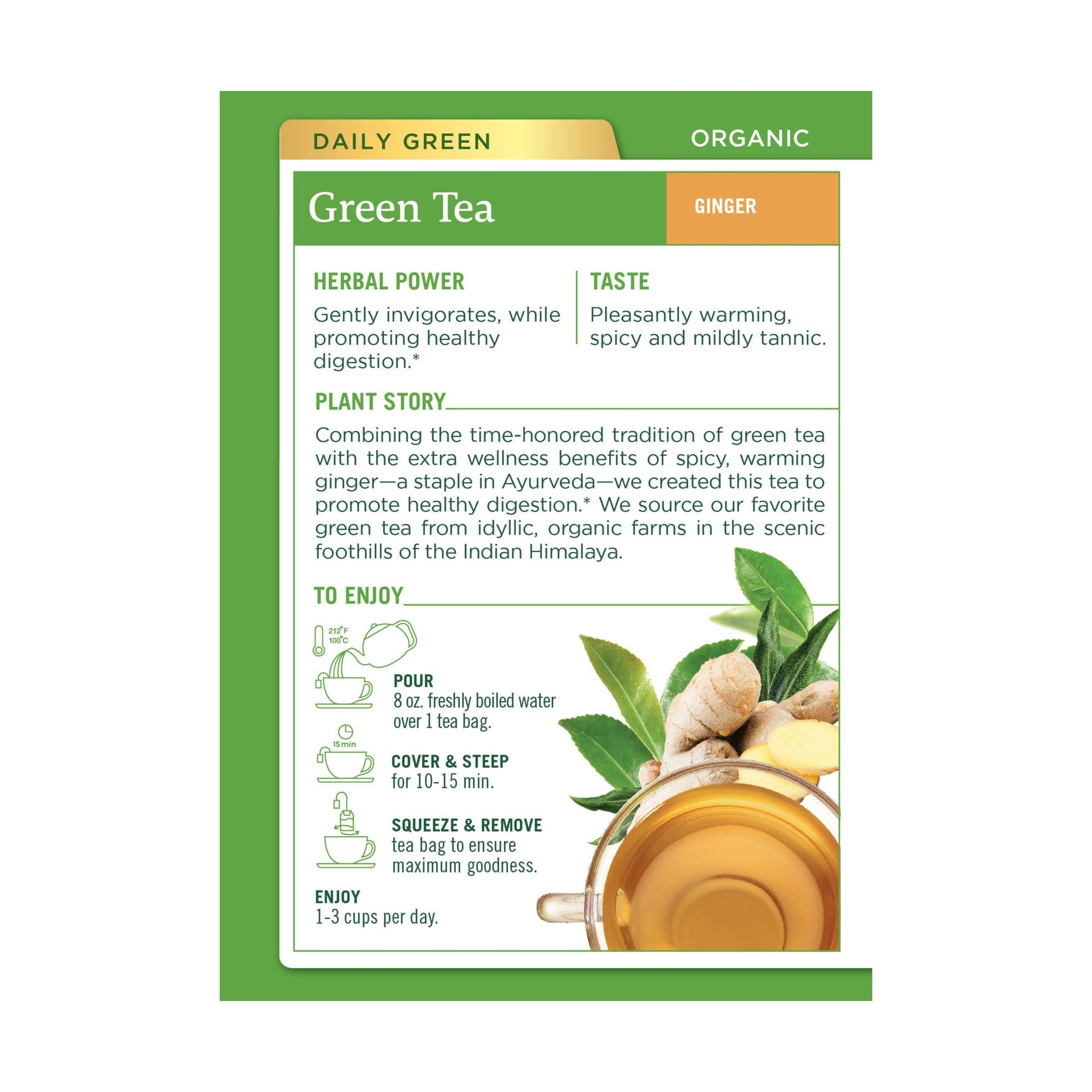 Traditional Medicinals Organic Green Tea Ginger Herbal Tea, Promotes Healthy Digestion, (Pack of 1) - 16 Tea Bags