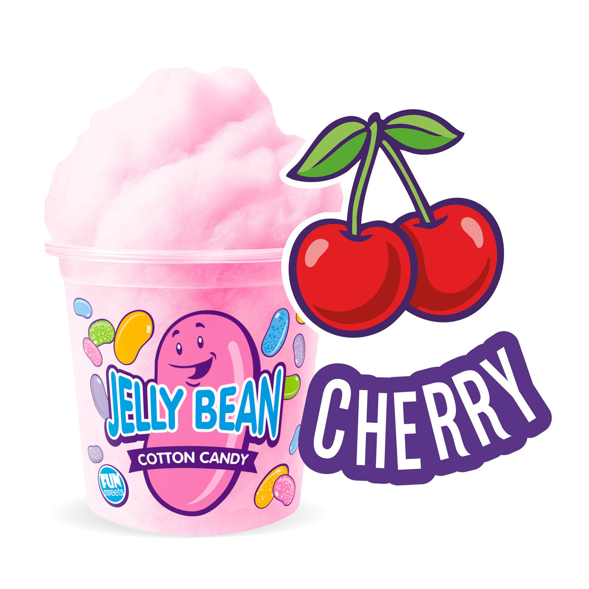 Fun Sweets Cotton Candy - 2 Pack - Jelly Bean CottonCandy in 1.5 oz Tubs - Individual Carnival Cotton Candy Tubs
