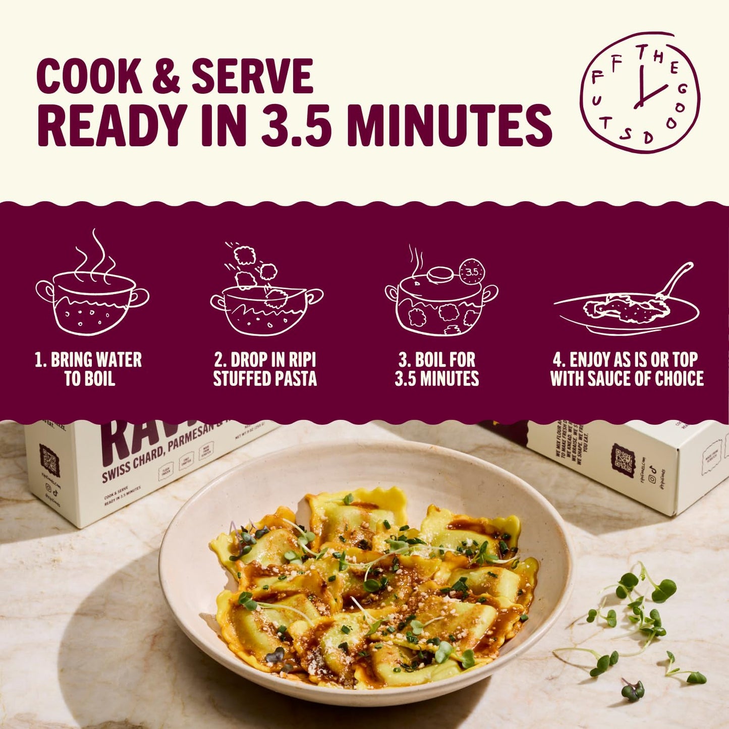 Ripi Braised Short Rib Ravioli - Red Wine, Swiss Chard & Parmesan - Frozen Pasta Meal - Ready in Under 5 Minutes, 9oz, Pack of 12