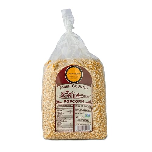 Amish Country Popcorn Ladyfinger Popcorn Kernels, 6LB Bag - Non-GMO, Gluten Free, Hulless, Old Fashioned Popcorn