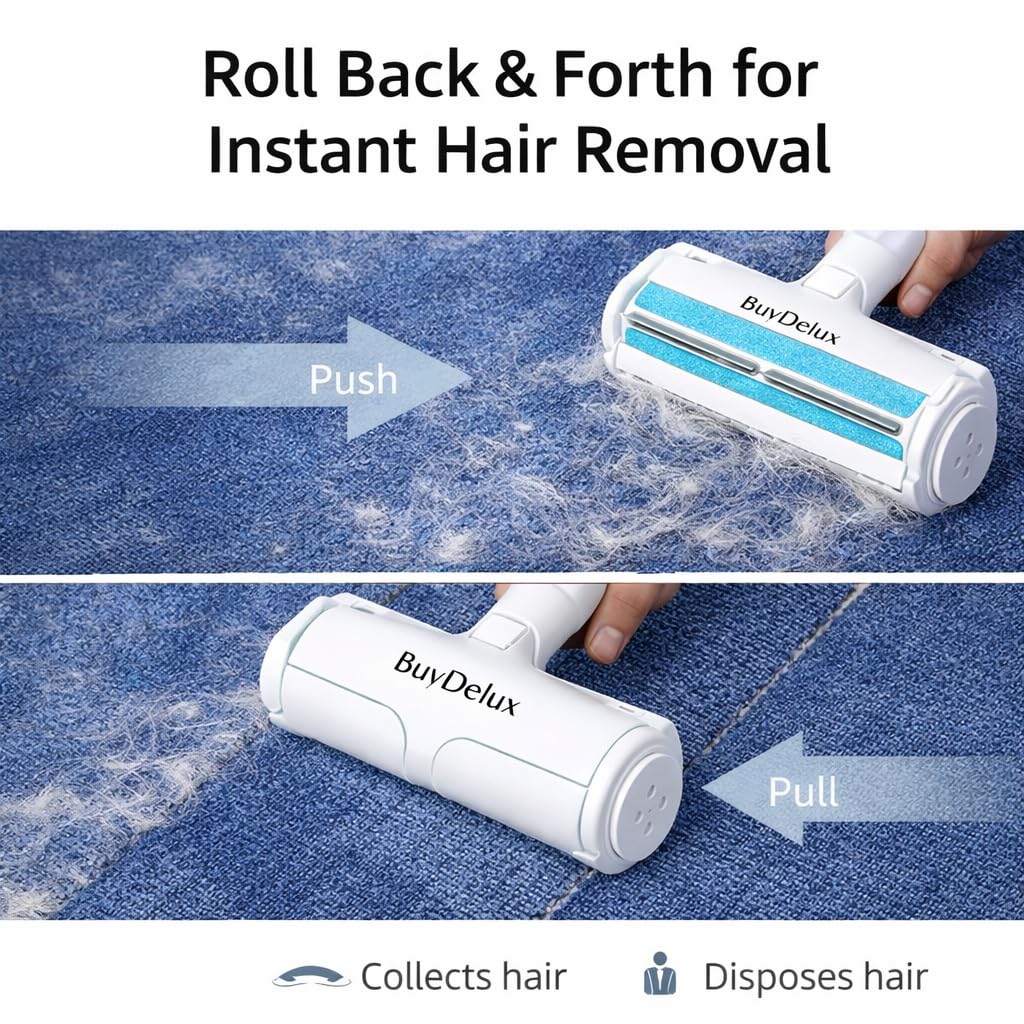 BuyDelux Pet Hair Remover Roller, Reusable Self-Cleaning Lint Roller for Dog & Cat Hair, Fur Removal for Furniture Couch Carpet Car Clothes & Bedding
