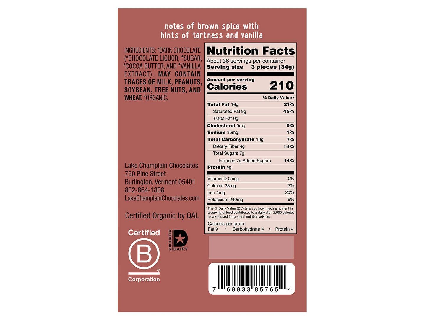 Lake Champlain 80% Cocoa Organic Dark Chocolate Squares, 100 Pieces, 2.5 Pounds