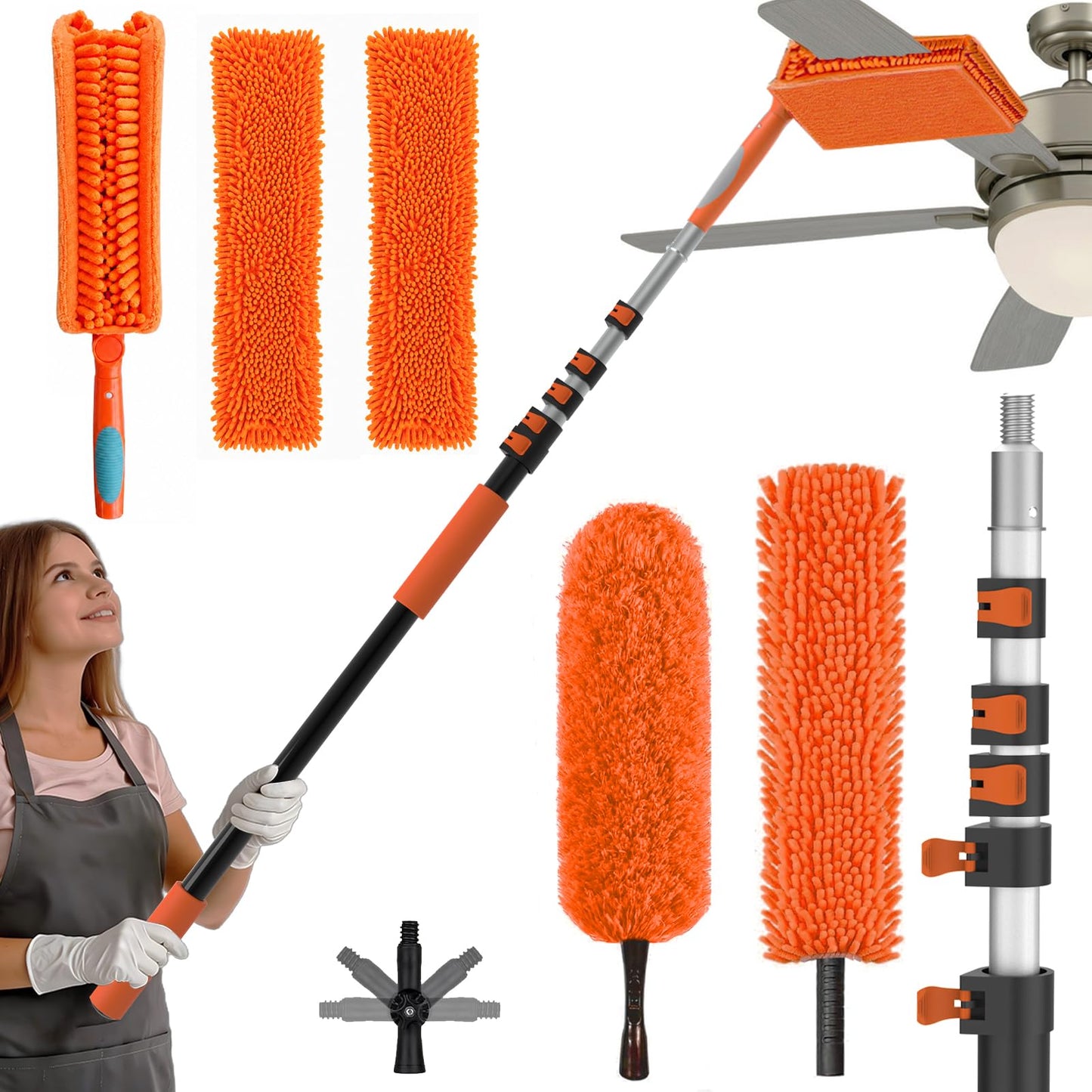 SISIUPASSIE 30FT Reach Ceiling Fan Cleaner Duster, Ceiling Fan Blade Cleaner with Extension Pole, Washable & Replaceable Microfiber Feather Duster