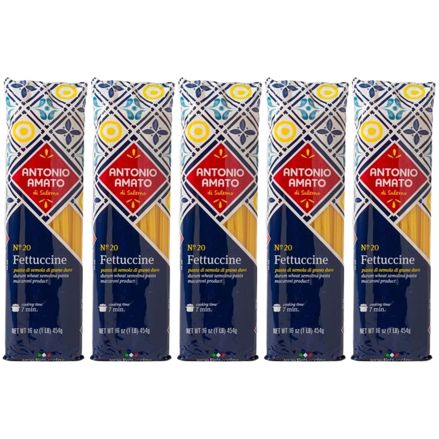 Antonio Amato di Salerno - NO.20 Fettuccine - (Pack of 5, 5lb total weight) - pasta di semola di grano duro - durum wheat semolina pasta macaroni