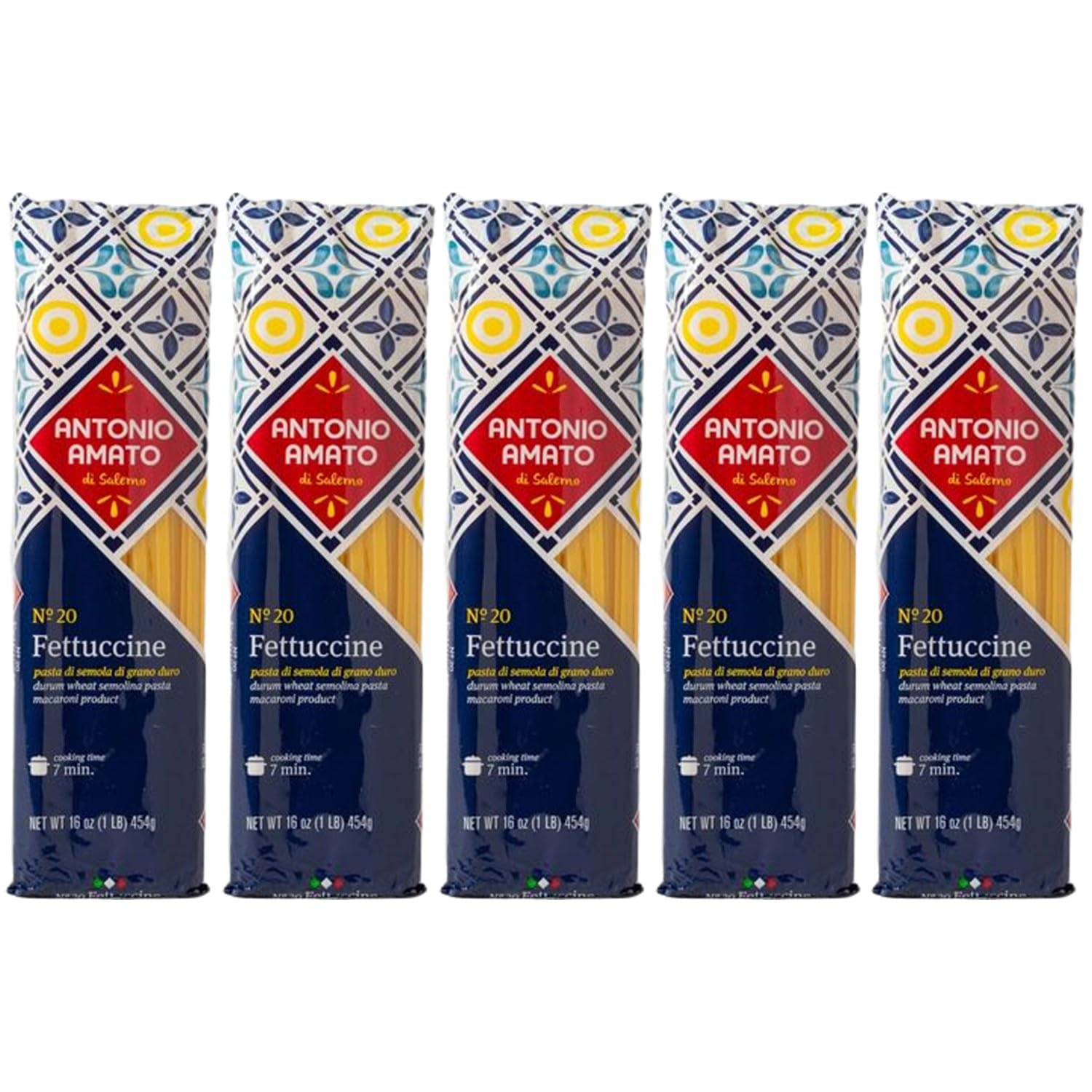 Antonio Amato di Salerno - NO.20 Fettuccine - (Pack of 5, 5lb total weight) - pasta di semola di grano duro - durum wheat semolina pasta macaroni