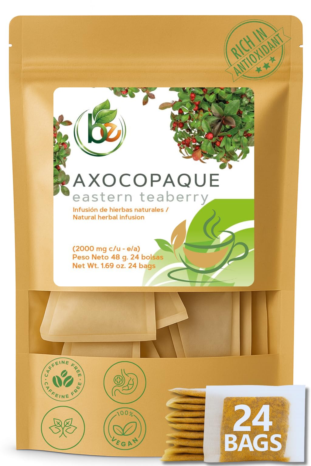Axocopaque Mexican Herbal Tea - 24 Premium Tea Bags (2000mg per Bag) - Authentic 100% Natural Mexican Botanical - Caffeine-Free, Vegan & Non-GMO
