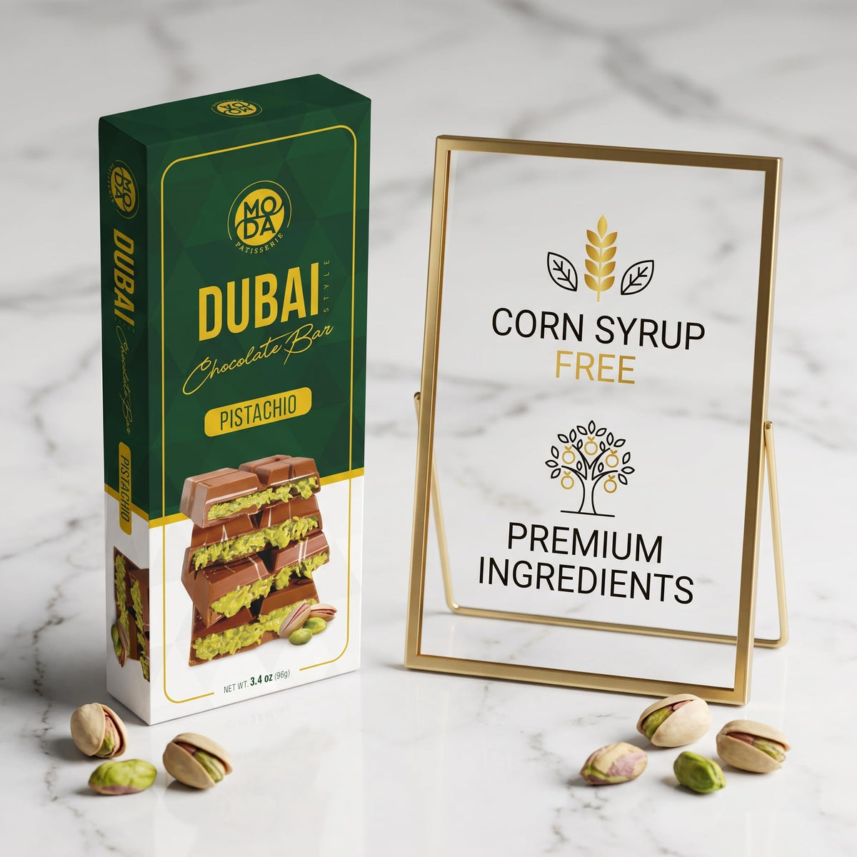 Moda Dubai Chocolate Bar - Premium Milk Chocolate with Pistachio Cream & Crispy Kataifi Filling, Gourmet Dubai Style Chocolate, Authentic Middle