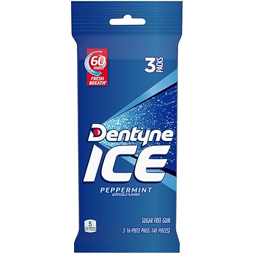 Dentyne Ice Peppermint Sugar Free Gum, 3 Packs of 16 Pieces (48 Total Pieces)