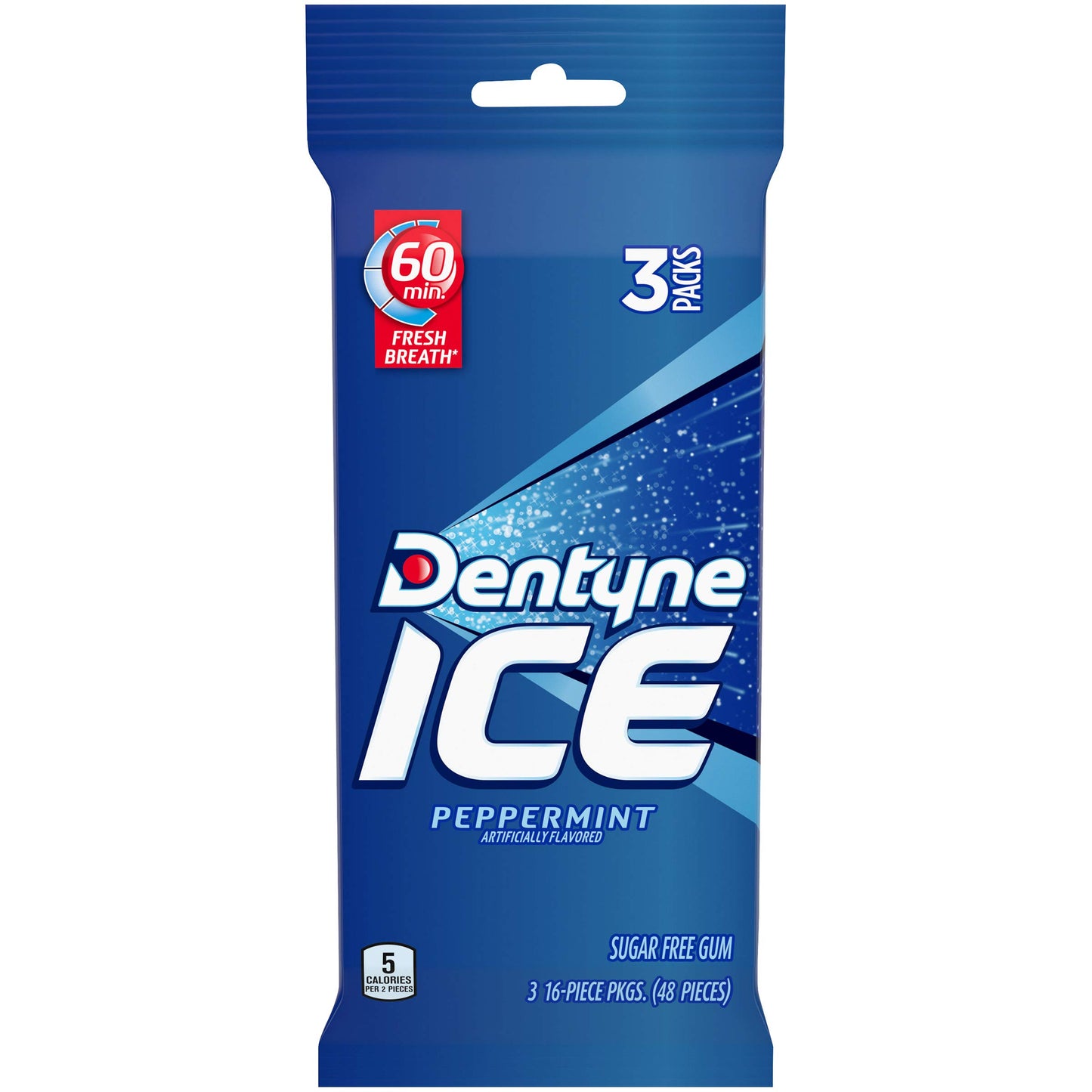 Dentyne Ice Peppermint Sugar Free Gum, 3 Packs of 16 Pieces (48 Total Pieces)