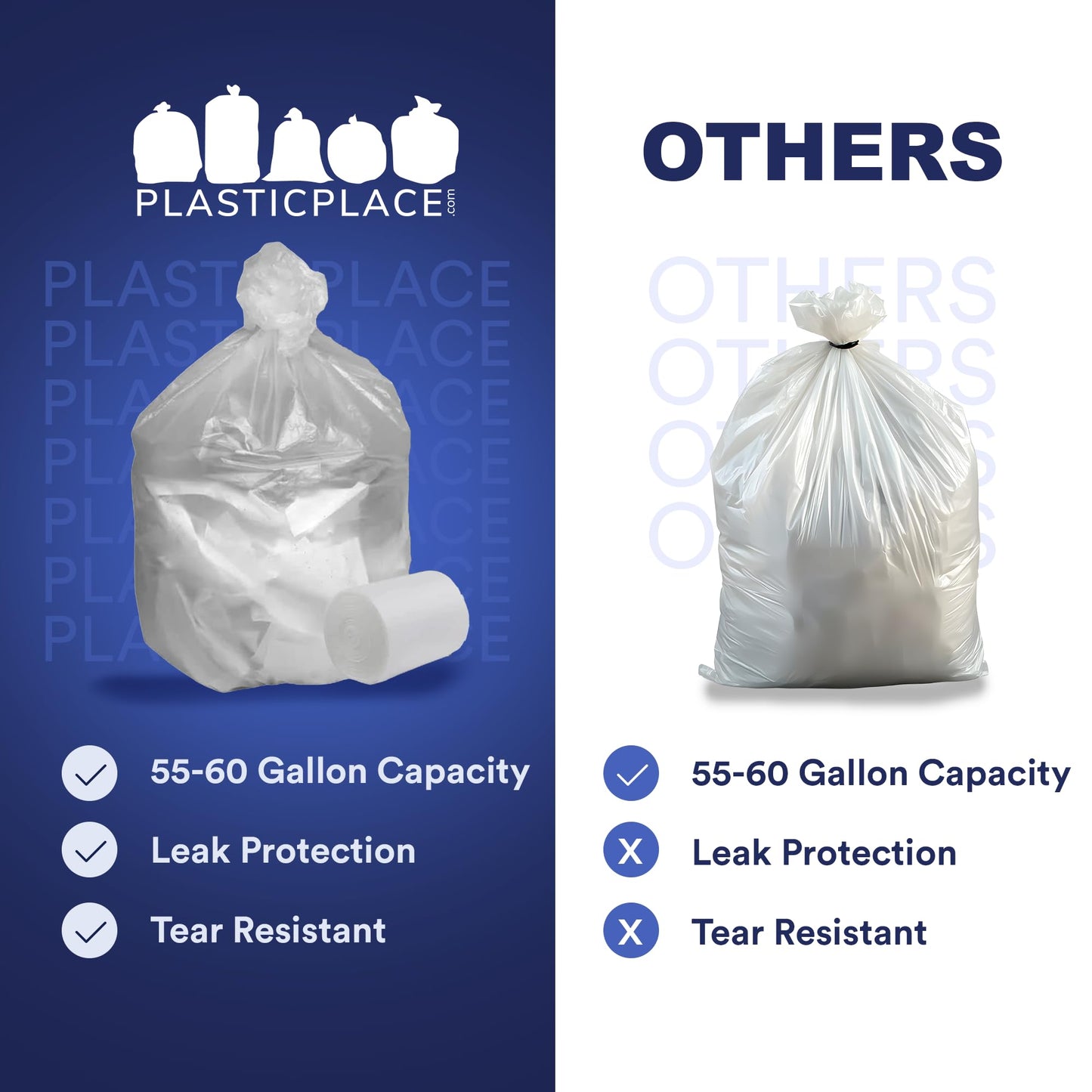 Plasticplace 55-60 Gallon Trash Bags, Heavy Duty Black Garbage Bags, 100 Count for Lawn, Yard, and Outdoor Waste Disposal, Ideal for Industrial Trash