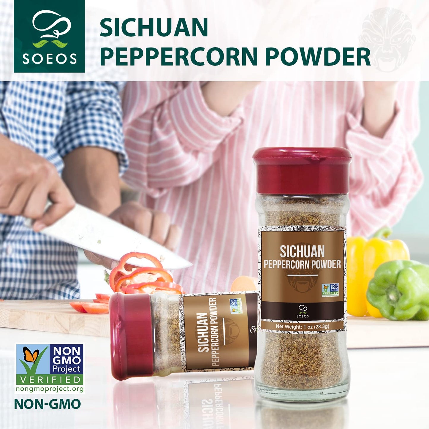 Soeos Sichuan Peppercorn Powder 1oz (28.3g), Non-GMO Verified, Szechuan Peppercorn, Ground Sichuan Green Peppercorns, Green Sichuan paper Powder, Mapo