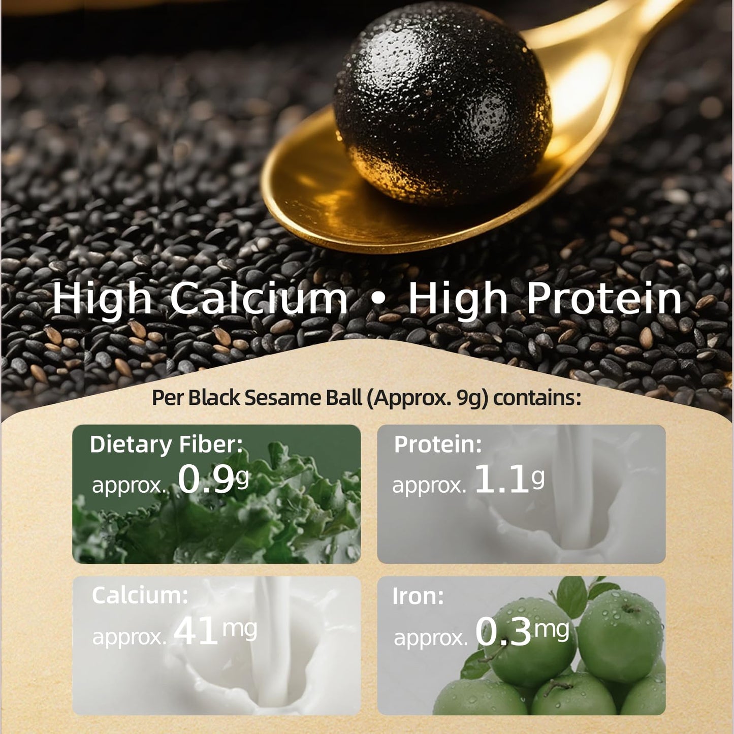 I WUGU 2 Pack Sugar-Free Black Sesame Balls, Total 216g/7.6oz, Supports Daily Nutrition & Natural Energy, Sesame Snacks, No Artificial Additives
