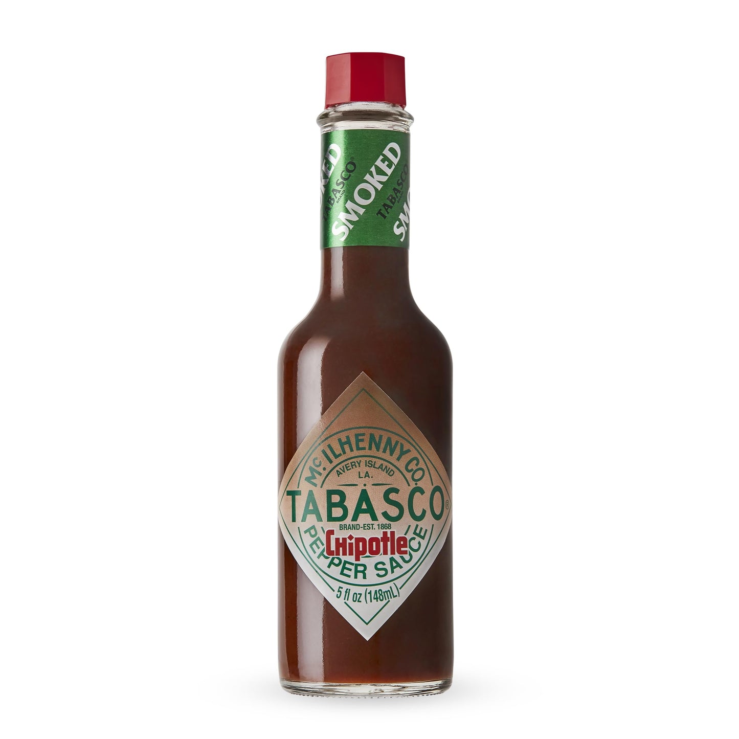 TABASCO Brand Chipotle Pepper Hot Sauce, Medium Heat, Glass Bottle, Smoky & Smooth, Great for Marinating or Grilling Meats, Chicken Burritos, & More