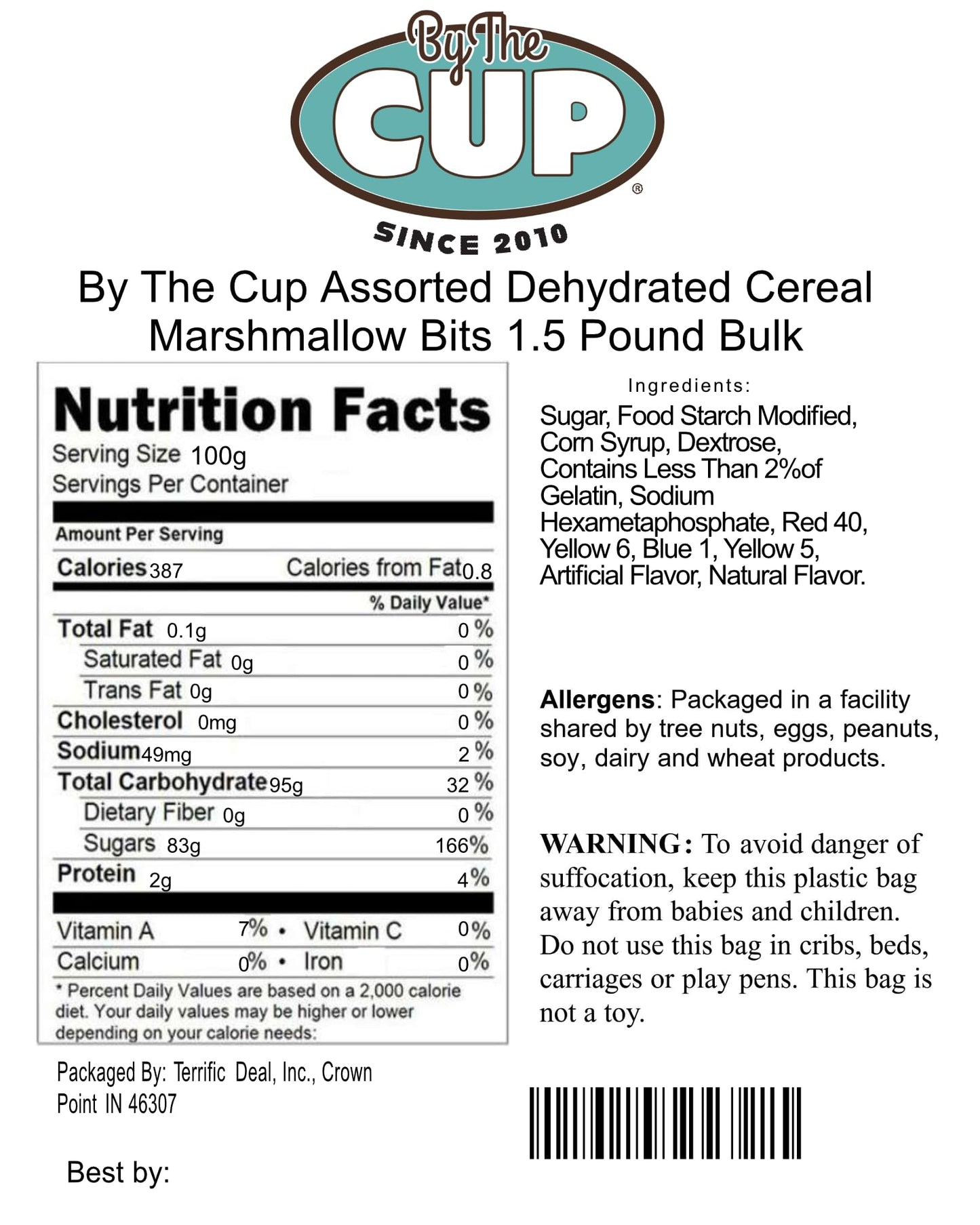 By The Cup Assorted Dehydrated Cereal Marshmallow Bits 1.5 Pound Bulk