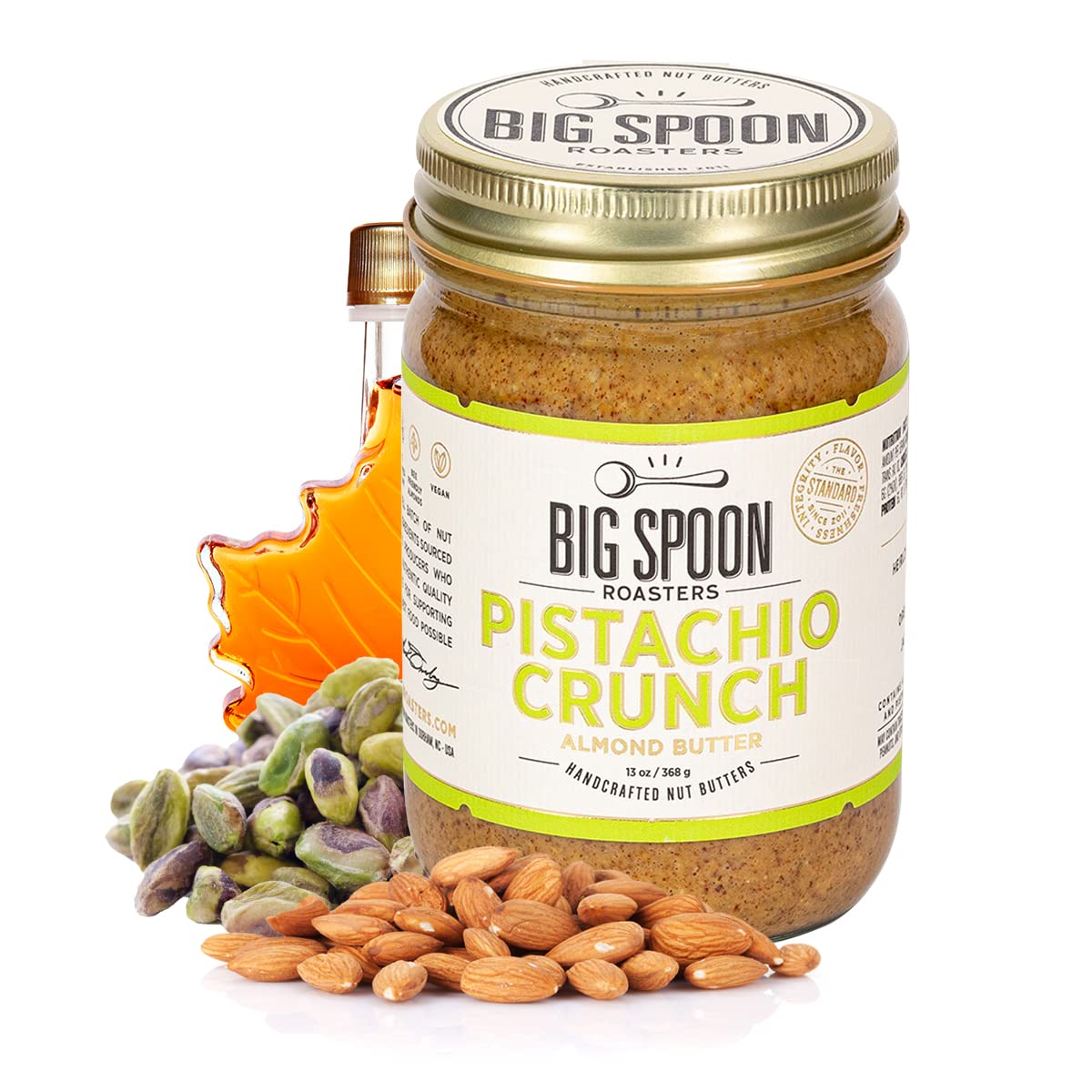 Big Spoon Roasters Almond & Pistachio Butter w/Raw Honey & Sea Salt - Keto Friendly, Low Sugar Almond Butter - Crunchy Pistachio Butter w/Bee-Friendly