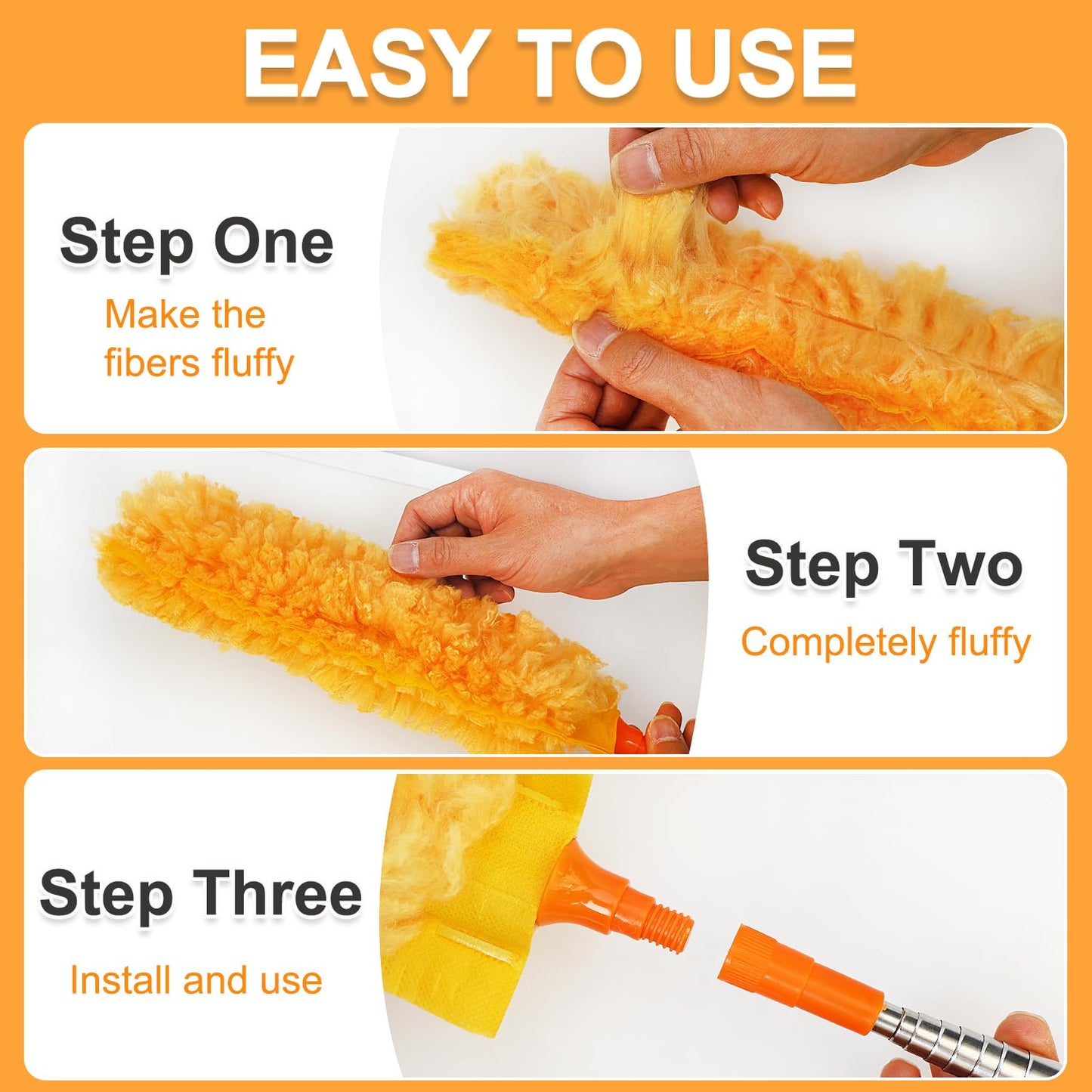 100" Reachable Microfiber Feather Duster, Duster with Extension Pole, 3 pcs Replacement Duster Head, Cleaning Tools for High Ceilings and Fans