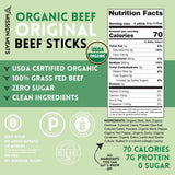 Mission Meats Organic Beef Sticks - Grass Fed & Pasture-Raised, Zero Sugar, Non-GMO, Healthy Organic Snacks, Individually Wrapped Meat Sticks, 0.75oz