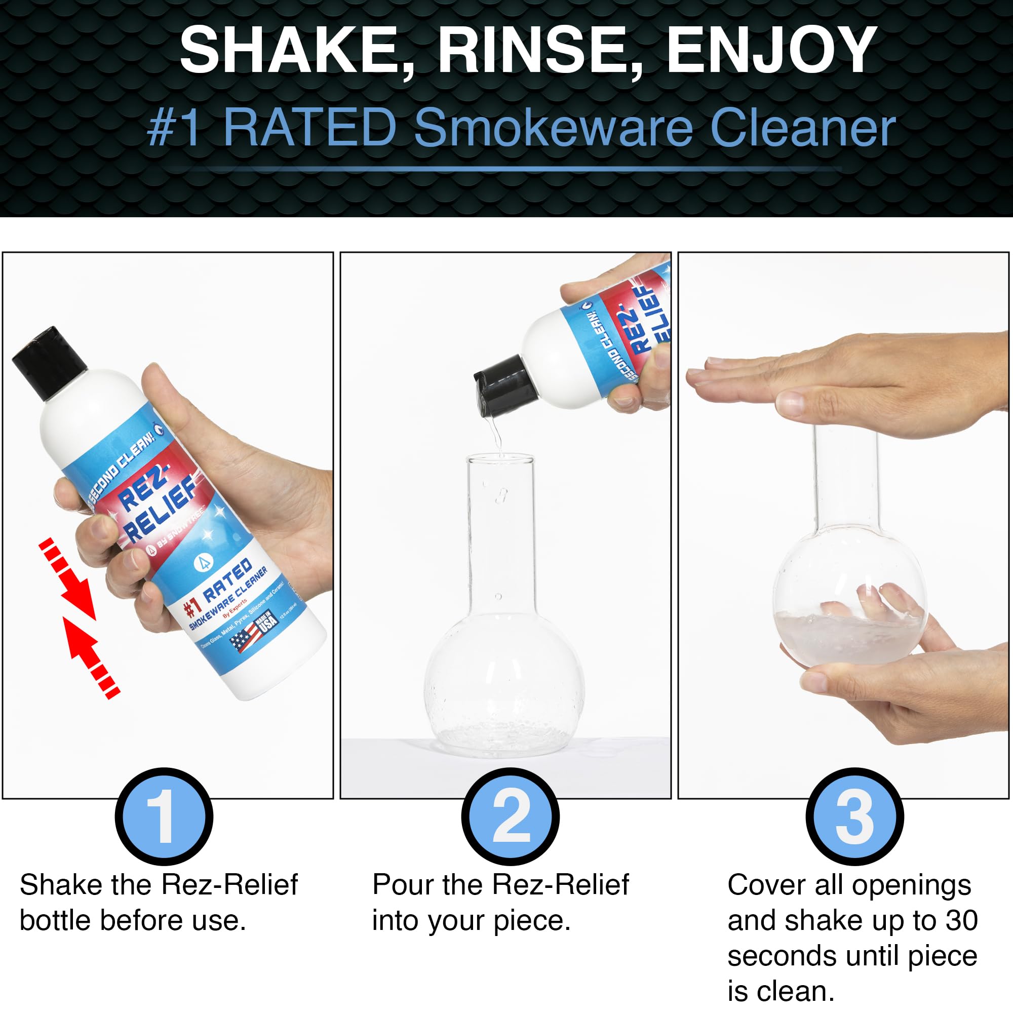 SNOWTREE - 2 Pack Rez Relief Glass Cleaner Solution for Glass, Ceramic, Metal & Silicone - 12 Fluid Oz Bottles (2 Pack) - Refreshing Citrus Scent