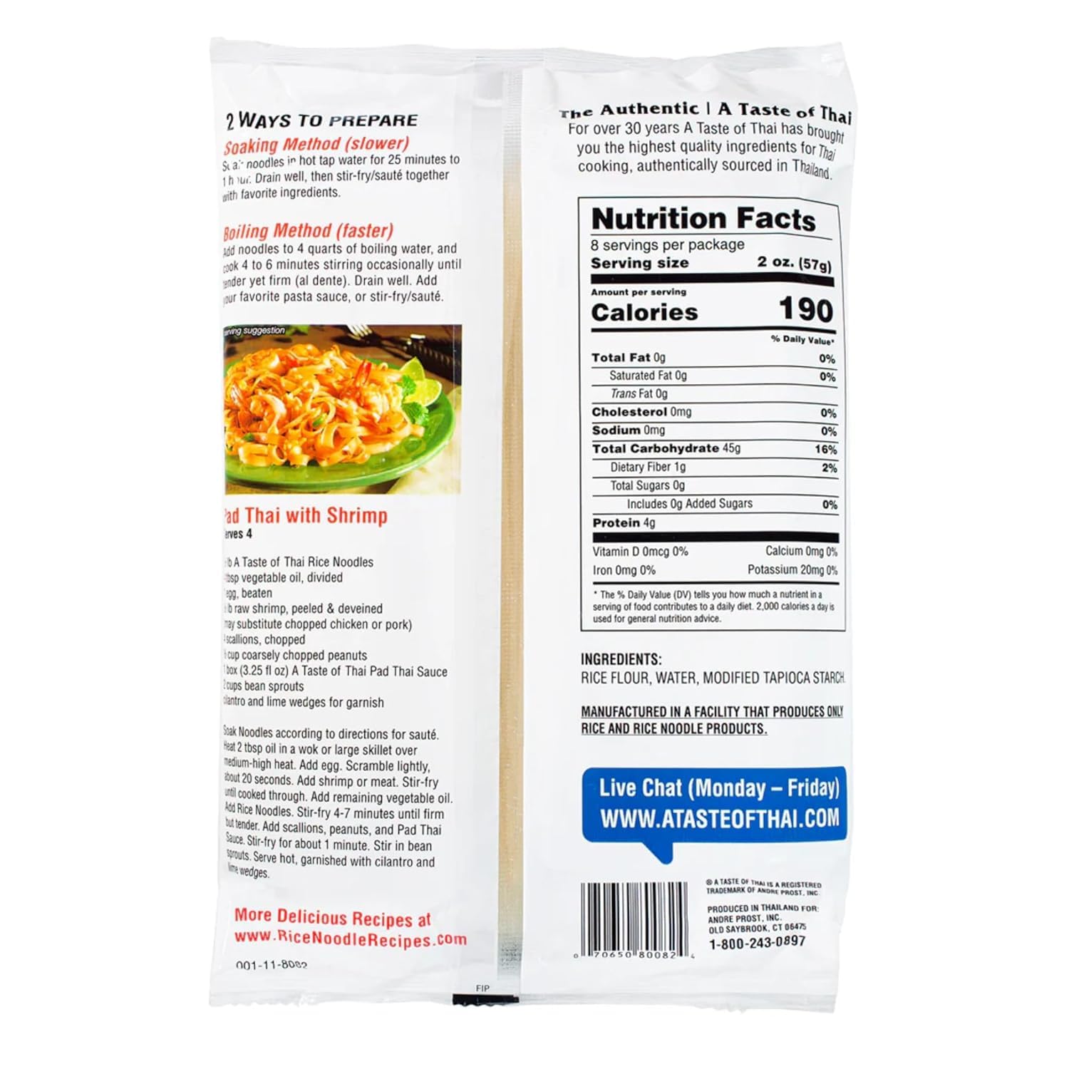 A Taste of Thai Rice Noodles - 16oz Pack of 6 Classic Noodles | Use in Stir-fries Soups & Stews | Great as Side Dish or Vegan Meal | Non-GMO |
