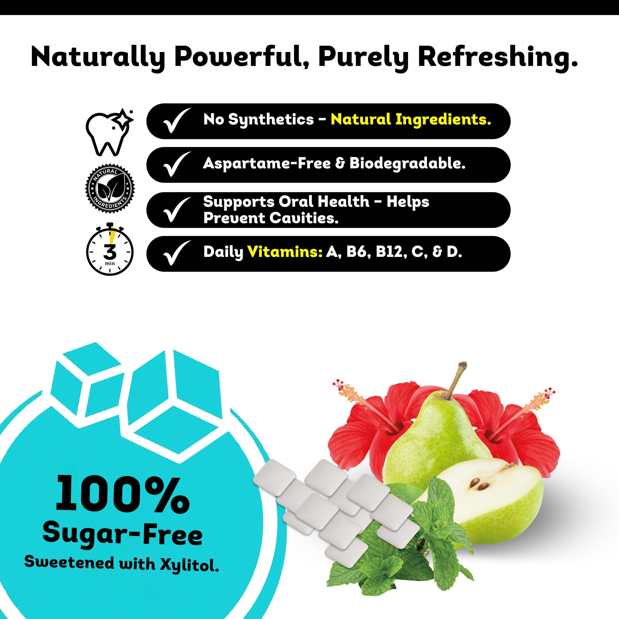 60mg Caffeine Gum (56pcs) | Focus And Energy Gum For Students And Athletes to Stay Focused | Contains Vitamin A, B6, B12, D, L-Theanine, Xylitol