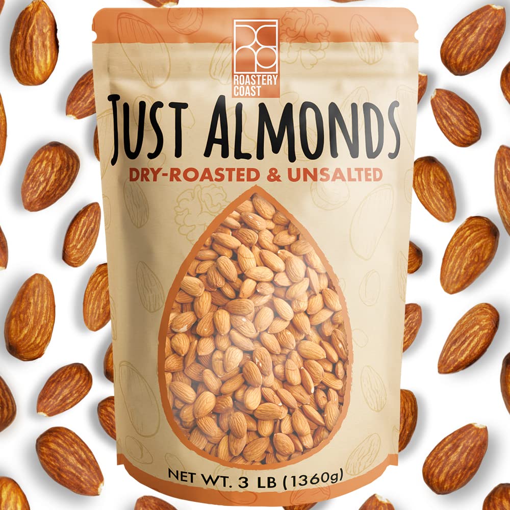 Roastery Coast - Daily Nuts Just Roasted Almonds | Almonds Bulk 3 LB | Unsalted Nuts| Slow Dry Roasted | Steam Pasteurized | Plant Protein | Gluten