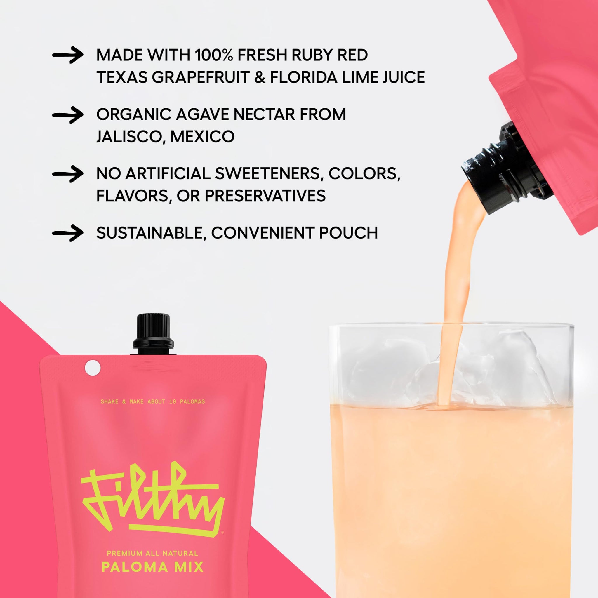 Filthy Paloma Mix, Premium Cocktail Mixer, All-Natural, Non-GMO, Vegan & Gluten-Free, Made with Fresh Ruby Red Texas Grapefruit & Florida Lime Juice